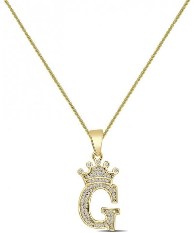 14K Yellow Gold Finish 1.00 Cwt. Simulated Diamond Crown Initial Letter Alphabet Unisex Charm Pendant Rope Chain Neckless Set...