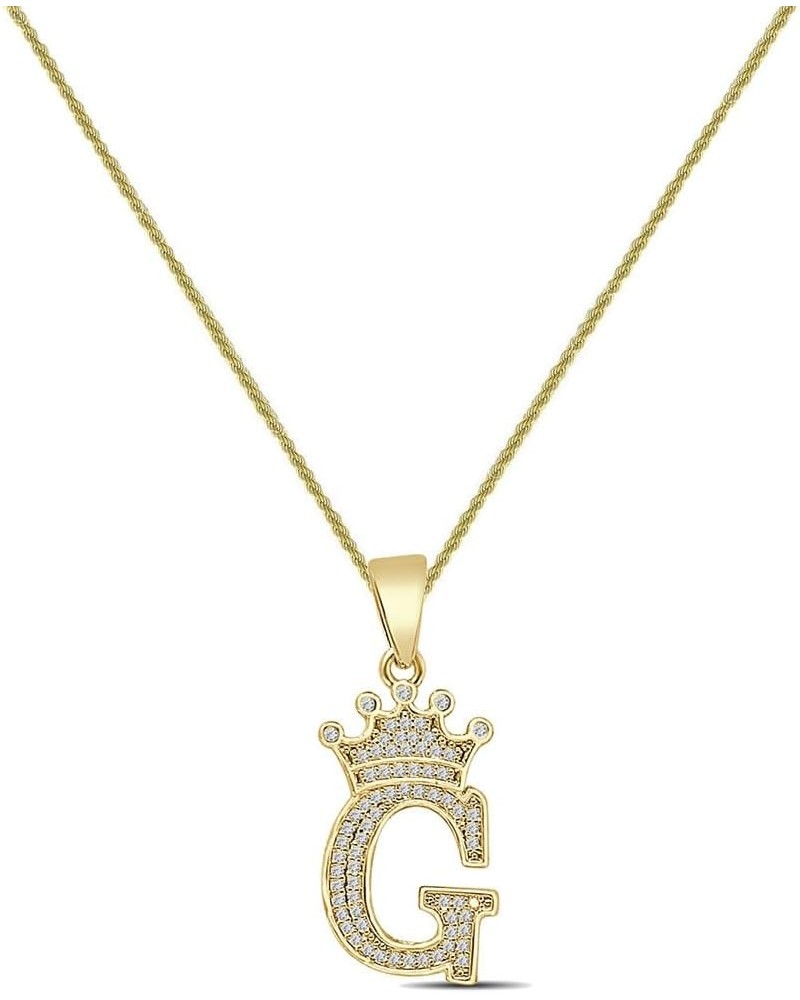 14K Yellow Gold Finish 1.00 Cwt. Simulated Diamond Crown Initial Letter Alphabet Unisex Charm Pendant Rope Chain Neckless Set...