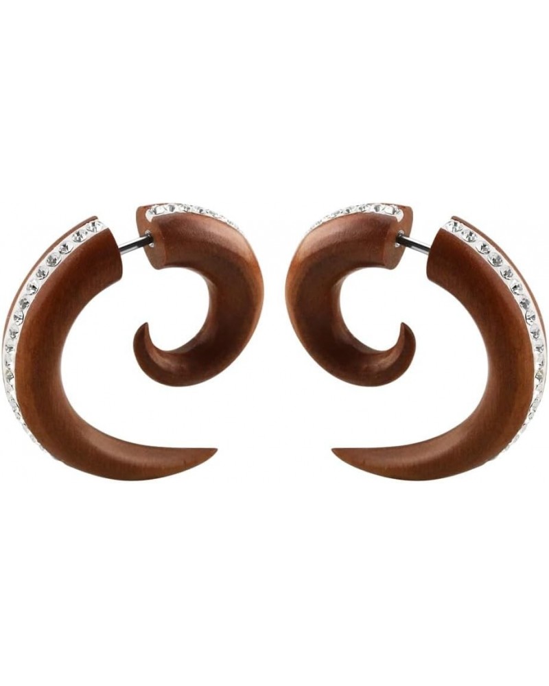 16GA Crystal Lined Organic Sawo Wood Fake Spiral Taper Plug Earrings, Sold as a Pair 8mm (0GA) $10.12 Body Jewelry