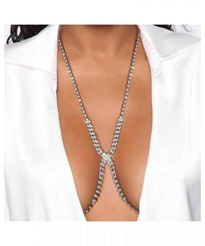 Rhinestone Body Chains for Women Sexy Silver Body Chain Crystal Chest Chain Bikini Body Jewelry for Women Party Beach Nightcl...