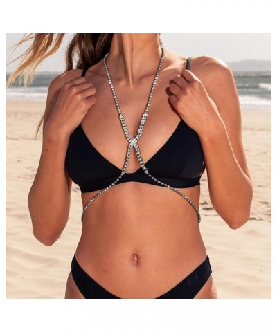 Rhinestone Body Chains for Women Sexy Silver Body Chain Crystal Chest Chain Bikini Body Jewelry for Women Party Beach Nightcl...