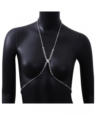 Rhinestone Body Chains for Women Sexy Silver Body Chain Crystal Chest Chain Bikini Body Jewelry for Women Party Beach Nightcl...