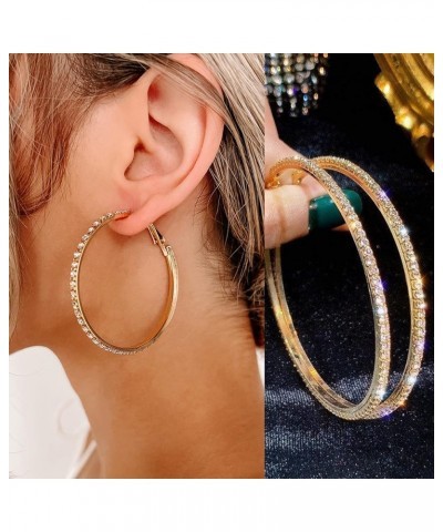 14K Gold Rhinestone Hoop Earrings Fashion Thin Big Hoop Earrings Hypoallergenic Gold Hoop Earrings for Women Girls Jewelry Gi...