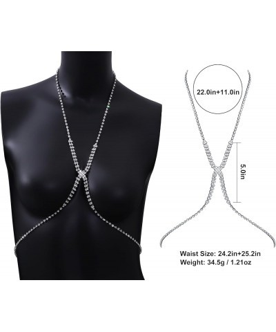 Rhinestone Body Chains for Women Sexy Silver Body Chain Crystal Chest Chain Bikini Body Jewelry for Women Party Beach Nightcl...