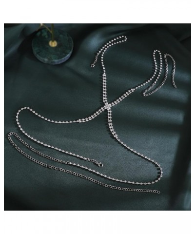 Rhinestone Body Chains for Women Sexy Silver Body Chain Crystal Chest Chain Bikini Body Jewelry for Women Party Beach Nightcl...