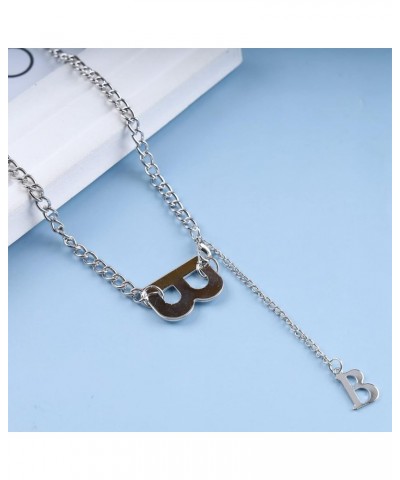 Punk Initial B Choker Necklace Vintage Silver Letter B Pendant Necklace Monogram Name Y Necklace Chunky Cuban Link Chain Chok...