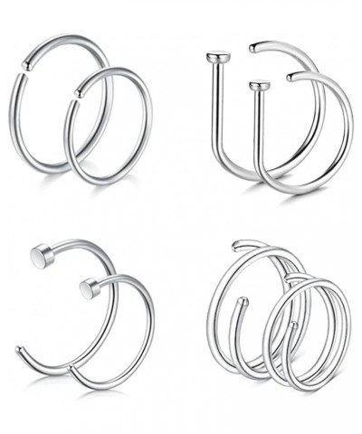 CHARMONLINE Nose Rings Hoop Nose Ring Surgical Steel 20G/18G D-Shaped Nose Rings 8Pcs Thin Nose Hoops Hypoallergenic Half Hoo...