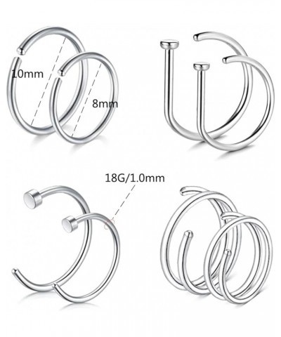 CHARMONLINE Nose Rings Hoop Nose Ring Surgical Steel 20G/18G D-Shaped Nose Rings 8Pcs Thin Nose Hoops Hypoallergenic Half Hoo...