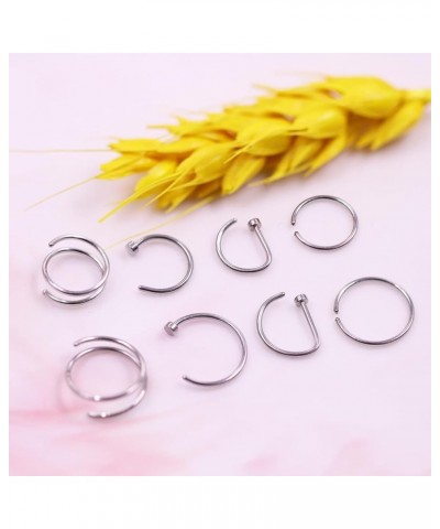 CHARMONLINE Nose Rings Hoop Nose Ring Surgical Steel 20G/18G D-Shaped Nose Rings 8Pcs Thin Nose Hoops Hypoallergenic Half Hoo...