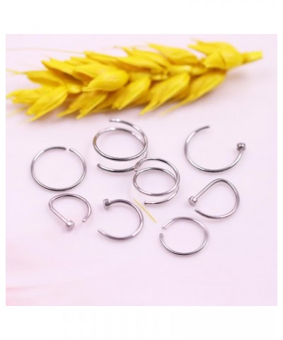 CHARMONLINE Nose Rings Hoop Nose Ring Surgical Steel 20G/18G D-Shaped Nose Rings 8Pcs Thin Nose Hoops Hypoallergenic Half Hoo...