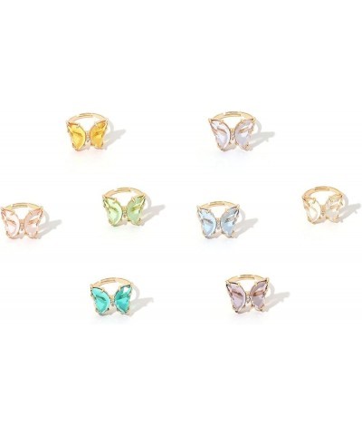 8 Pcs Gold Plated 3D Butterfly Rings Acrylic Adjustable Open Colorful Crystal Bowknot Shaped Band Rings for Women Girls Finge...