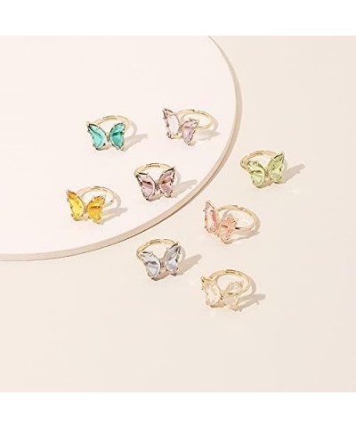 8 Pcs Gold Plated 3D Butterfly Rings Acrylic Adjustable Open Colorful Crystal Bowknot Shaped Band Rings for Women Girls Finge...