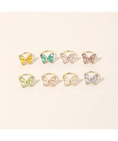 8 Pcs Gold Plated 3D Butterfly Rings Acrylic Adjustable Open Colorful Crystal Bowknot Shaped Band Rings for Women Girls Finge...