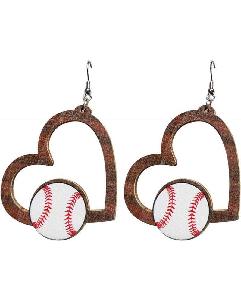 Retro Sports Ball Wooden Dangle Earrings Dainty Baseball Earrings for Women Girls Jewelry B $6.29 Earrings