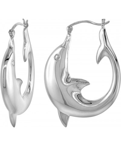 3 sizes Sterling Silver Creole Dolphin Hoop Earrings for Women Click Top High Polished 1 3/8 inch Large Dolphin Earrings $19....