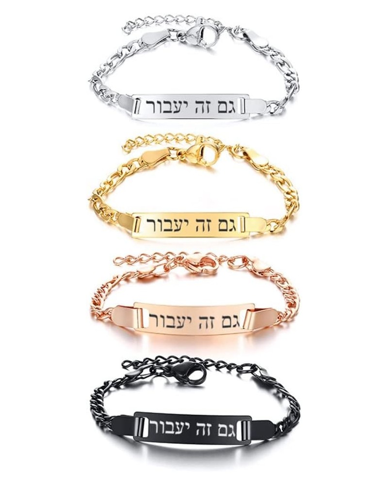 SHNIAN Hebrew Letter Bracelet Jewelry Personalized Engravable Stainless Steel Name Plate Identity ID Bar Curb Chain ID Bracel...