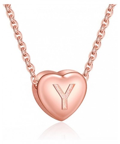 Dainty Initial Necklace S925 Sterling Silver Letters A-Z 26 Alphabet Heart Pendant Necklace for Women Initial: Y Rose Gold Pl...