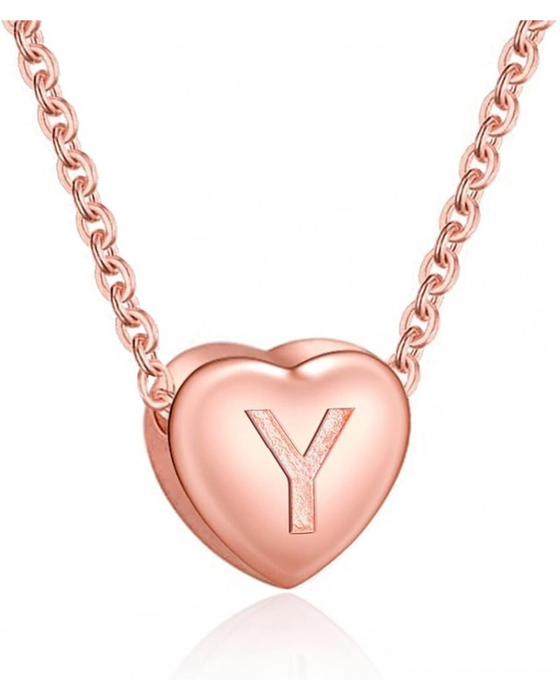 Dainty Initial Necklace S925 Sterling Silver Letters A-Z 26 Alphabet Heart Pendant Necklace for Women Initial: Y Rose Gold Pl...