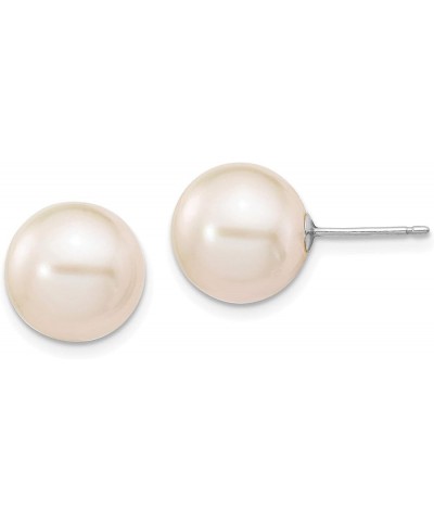 White Round Round Freshwater Cultured Pearl Post Earrings in Real 14k White Gold 10 to 11mm $55.50 Earrings