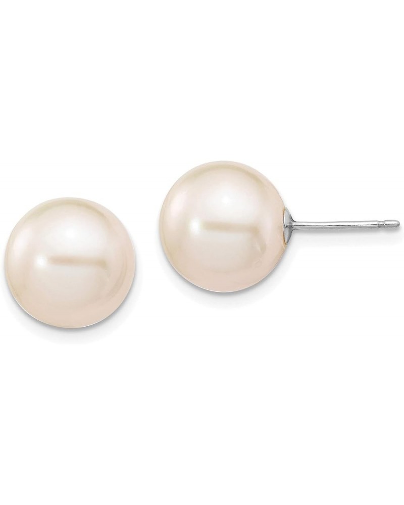 White Round Round Freshwater Cultured Pearl Post Earrings in Real 14k White Gold 10 to 11mm $55.50 Earrings