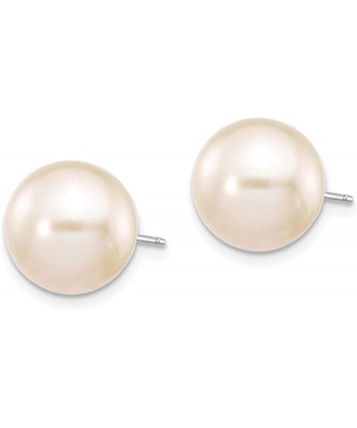 White Round Round Freshwater Cultured Pearl Post Earrings in Real 14k White Gold 10 to 11mm $55.50 Earrings