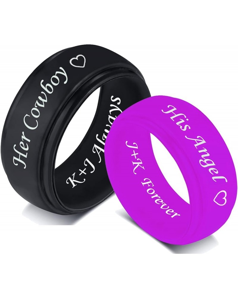 MZZJ Personalized Silicone Couple Matching Rings 8MM Breathable Rubber Step Edge Comfort Fit Rings Wedding Band Promise Egage...