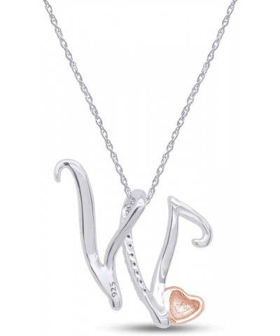 Jewel Zone US Two Tone Sterling Silver Natural Diamond Accents A - Z Initial & Heart Pendant Necklace "W" - Initial Pendant $...