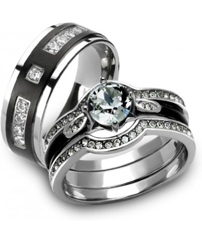 Her and His 4 Piece Silver and Black Stainless Steel and Titanium Wedding Ring Band Set Size Women's 08 Men's 09 $20.50 Sets