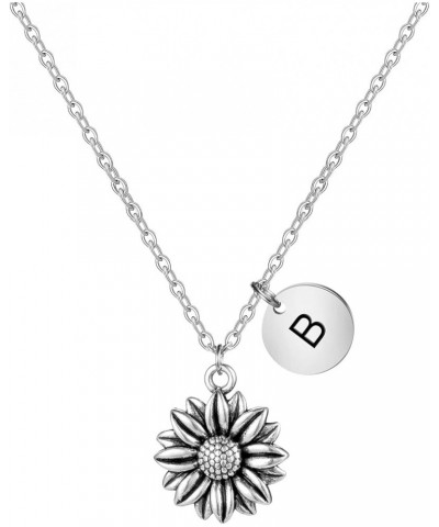 Sunflower Necklace Dainty Letter Jewelry Silver Daisy Flower Charm Chain Pendant Personalized Monogram Inspirational Gifts fo...