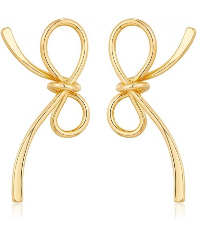 Gold Bow Earrings for Women Statement Ribbon Bow Stud Earrings Bowknot Earrings Jewelry Gifts Color F $9.00 Earrings