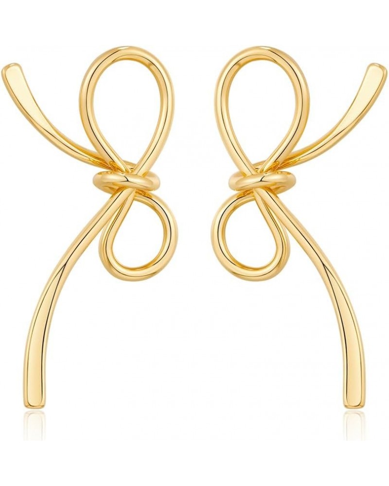 Gold Bow Earrings for Women Statement Ribbon Bow Stud Earrings Bowknot Earrings Jewelry Gifts Color F $9.00 Earrings