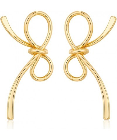 Gold Bow Earrings for Women Statement Ribbon Bow Stud Earrings Bowknot Earrings Jewelry Gifts Color F $9.00 Earrings