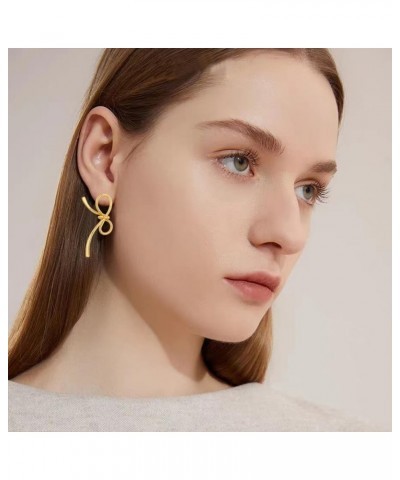 Gold Bow Earrings for Women Statement Ribbon Bow Stud Earrings Bowknot Earrings Jewelry Gifts Color F $9.00 Earrings