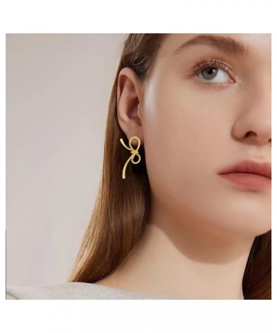 Gold Bow Earrings for Women Statement Ribbon Bow Stud Earrings Bowknot Earrings Jewelry Gifts Color F $9.00 Earrings