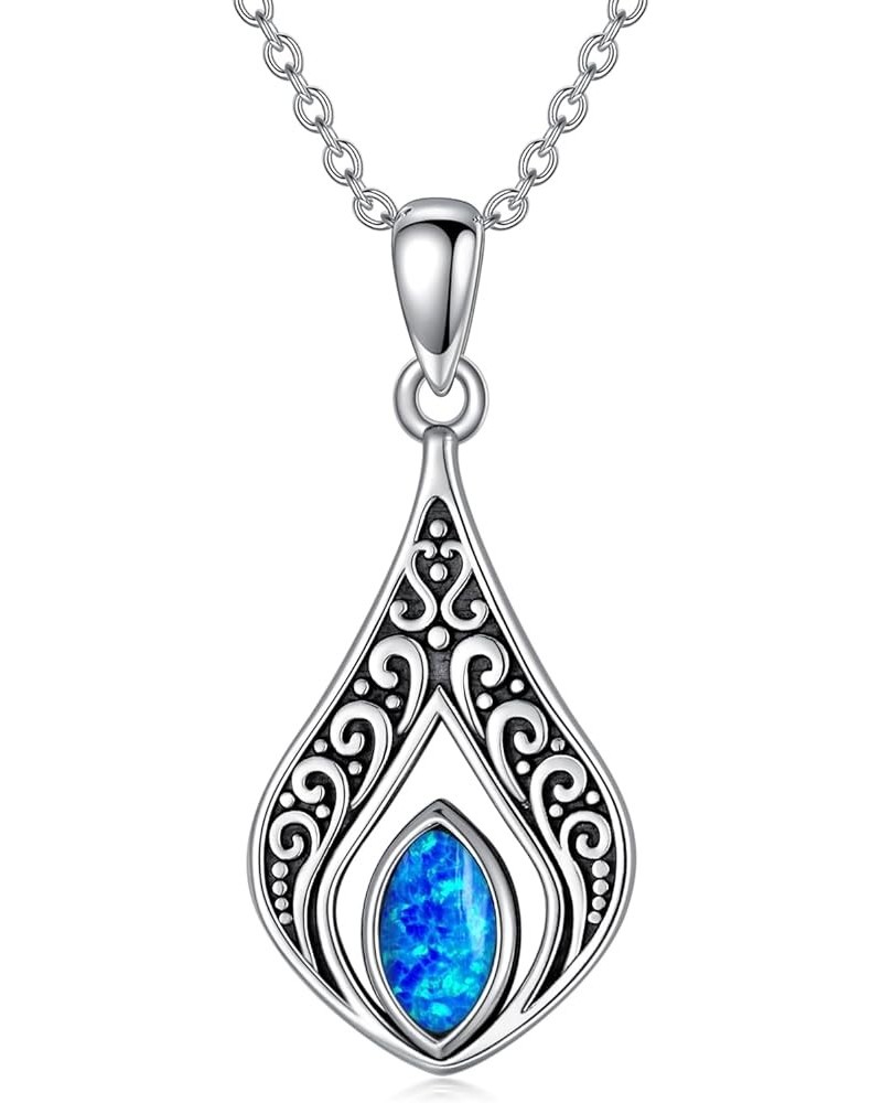 Turquoise Necklace 925 Sterling Silver Vintage Filigree Teardrop Pendant Necklace Turquoise Jewelry for Women Necklace with B...