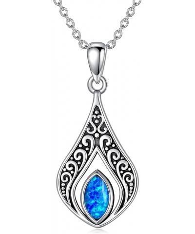 Turquoise Necklace 925 Sterling Silver Vintage Filigree Teardrop Pendant Necklace Turquoise Jewelry for Women Necklace with B...