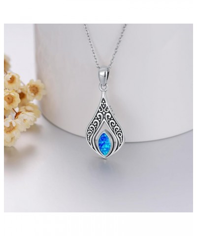 Turquoise Necklace 925 Sterling Silver Vintage Filigree Teardrop Pendant Necklace Turquoise Jewelry for Women Necklace with B...