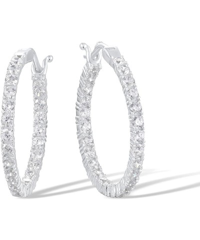 Santuzza 925 Sterling Silver Huggie Hoop Earrings Cubic Zirconia Cuff Pierced Earring [C] White CZ 3.22CT, Silver $8.80 Earrings