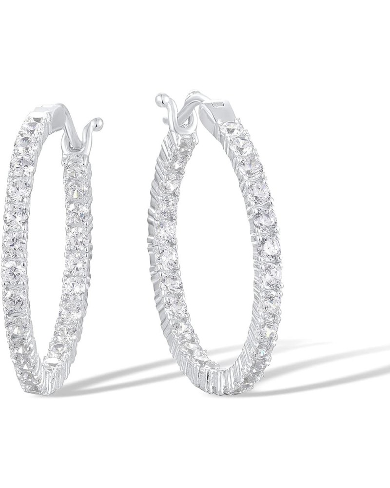 Santuzza 925 Sterling Silver Huggie Hoop Earrings Cubic Zirconia Cuff Pierced Earring [C] White CZ 3.22CT, Silver $8.80 Earrings