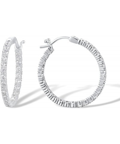 Santuzza 925 Sterling Silver Huggie Hoop Earrings Cubic Zirconia Cuff Pierced Earring [C] White CZ 3.22CT, Silver $8.80 Earrings