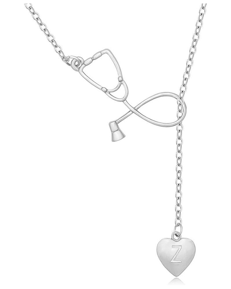 Silver Stethoscope Lariat necklace Heart Charm Initial Letter Stethoscope for Doctor Nurse Z $10.13 Necklaces