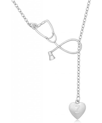 Silver Stethoscope Lariat necklace Heart Charm Initial Letter Stethoscope for Doctor Nurse Z $10.13 Necklaces