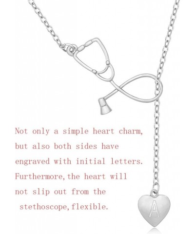 Silver Stethoscope Lariat necklace Heart Charm Initial Letter Stethoscope for Doctor Nurse Z $10.13 Necklaces