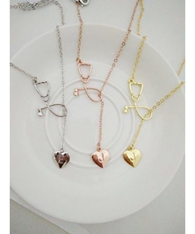 Silver Stethoscope Lariat necklace Heart Charm Initial Letter Stethoscope for Doctor Nurse Z $10.13 Necklaces