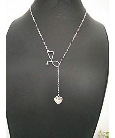 Silver Stethoscope Lariat necklace Heart Charm Initial Letter Stethoscope for Doctor Nurse Z $10.13 Necklaces