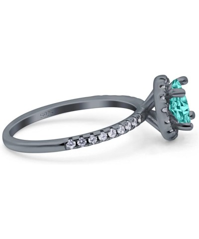 Halo Art Deco Engagement Wedding Bridal Ring Round Simulated Cubic Zirconia 925 Sterling Silver Black Tone, Simulated Paraiba...