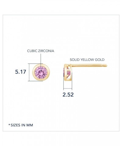 10K Real Solid Gold Solitaire Birthstone Earrings for Women | 10K Yellow Gold Bezel Round Cut Birthstone Studs | 0.25 Carat C...