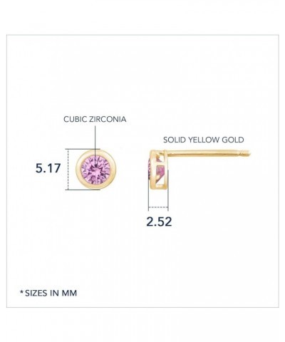 10K Real Solid Gold Solitaire Birthstone Earrings for Women | 10K Yellow Gold Bezel Round Cut Birthstone Studs | 0.25 Carat C...