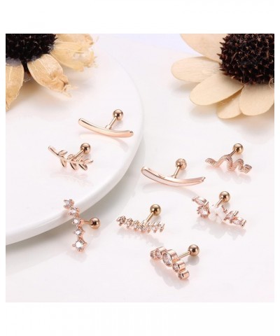 8 PCS Helix Piercing Jewelry Cartilage Earrings For Women Opal CZ Conch Earrings Labret Jewelry Flower Snake Leaf Daith Pierc...