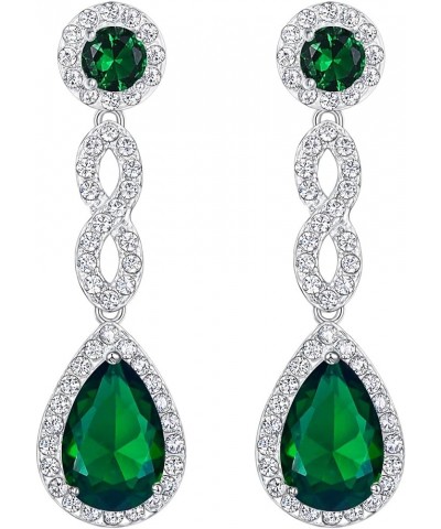 Women's Cubic Zirconia 8 Shape Infinity Bridal Pierced Dangle Earrings Silver-Tone Green $10.75 Earrings